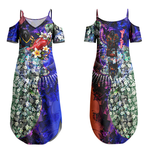 Personalized Adelaide Crow Football Family Matching Summer Maxi Dress and Hawaiian Shirt Tropical Hibiscus Flowers - Pacific Fusion Style