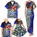 Personalized Adelaide Crow Football Family Matching Tank Maxi Dress and Hawaiian Shirt Tropical Hibiscus Flowers - Pacific Fusion Style