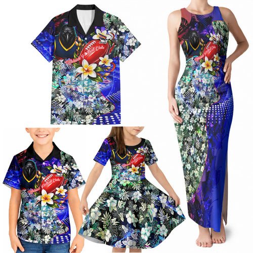 Personalized Adelaide Crow Football Family Matching Tank Maxi Dress and Hawaiian Shirt Tropical Hibiscus Flowers - Pacific Fusion Style