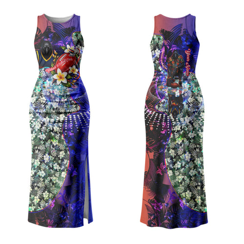 Personalized Adelaide Crow Football Family Matching Tank Maxi Dress and Hawaiian Shirt Tropical Hibiscus Flowers - Pacific Fusion Style