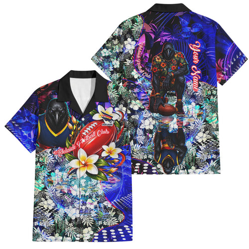 Personalized Adelaide Crow Football Family Matching Tank Maxi Dress and Hawaiian Shirt Tropical Hibiscus Flowers - Pacific Fusion Style