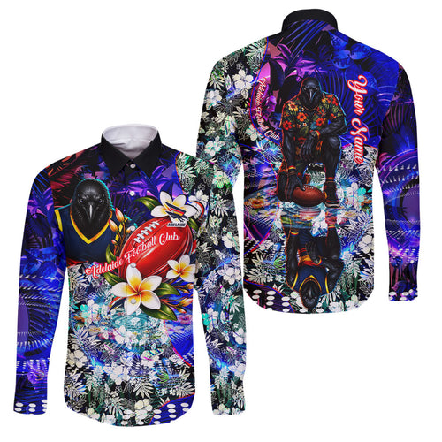 Personalized Adelaide Crow Football Family Matching Tank Maxi Dress and Hawaiian Shirt Tropical Hibiscus Flowers - Pacific Fusion Style