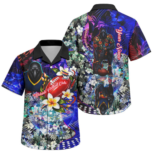 Personalized Adelaide Crow Football Family Matching Tank Maxi Dress and Hawaiian Shirt Tropical Hibiscus Flowers - Pacific Fusion Style