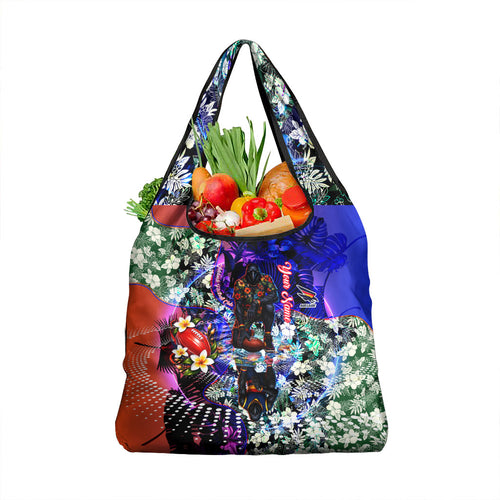 Personalized Adelaide Crow Football Grocery Bag Tropical Hibiscus Flowers - Pacific Fusion Style