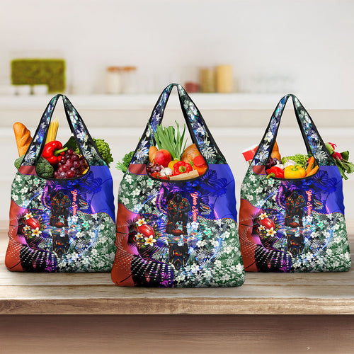 Personalized Adelaide Crow Football Grocery Bag Tropical Hibiscus Flowers - Pacific Fusion Style