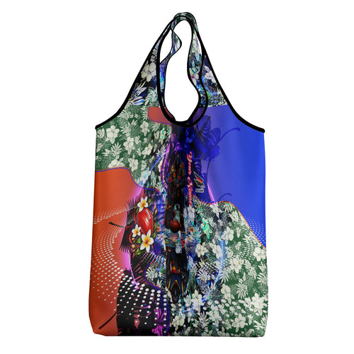 Personalized Adelaide Crow Football Grocery Bag Tropical Hibiscus Flowers - Pacific Fusion Style