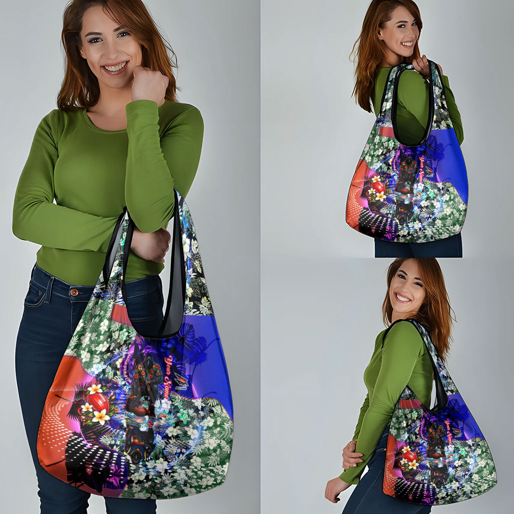 Personalized Adelaide Crow Football Grocery Bag Tropical Hibiscus Flowers - Pacific Fusion Style