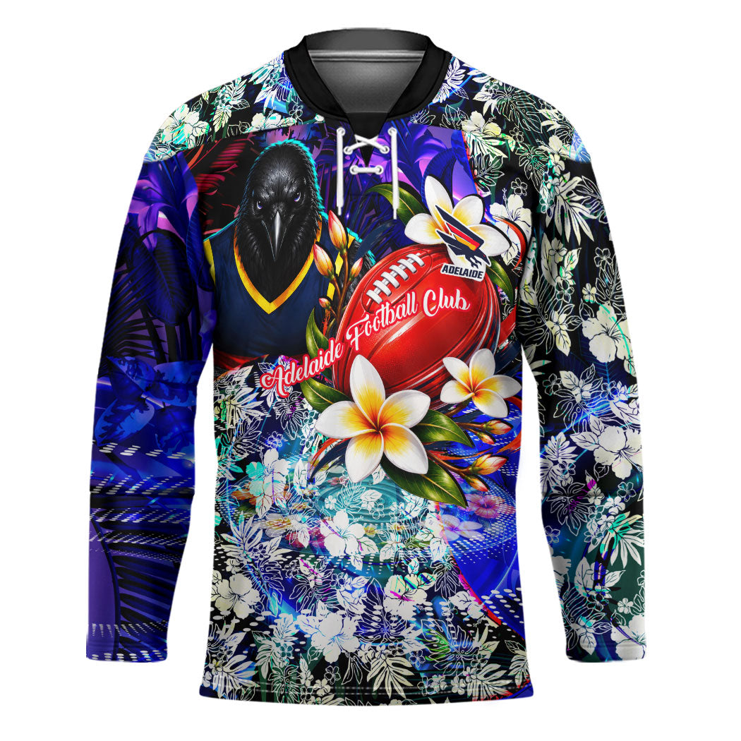 Personalized Adelaide Crow Football Hockey Jersey Tropical Hibiscus Flowers - Pacific Fusion Style