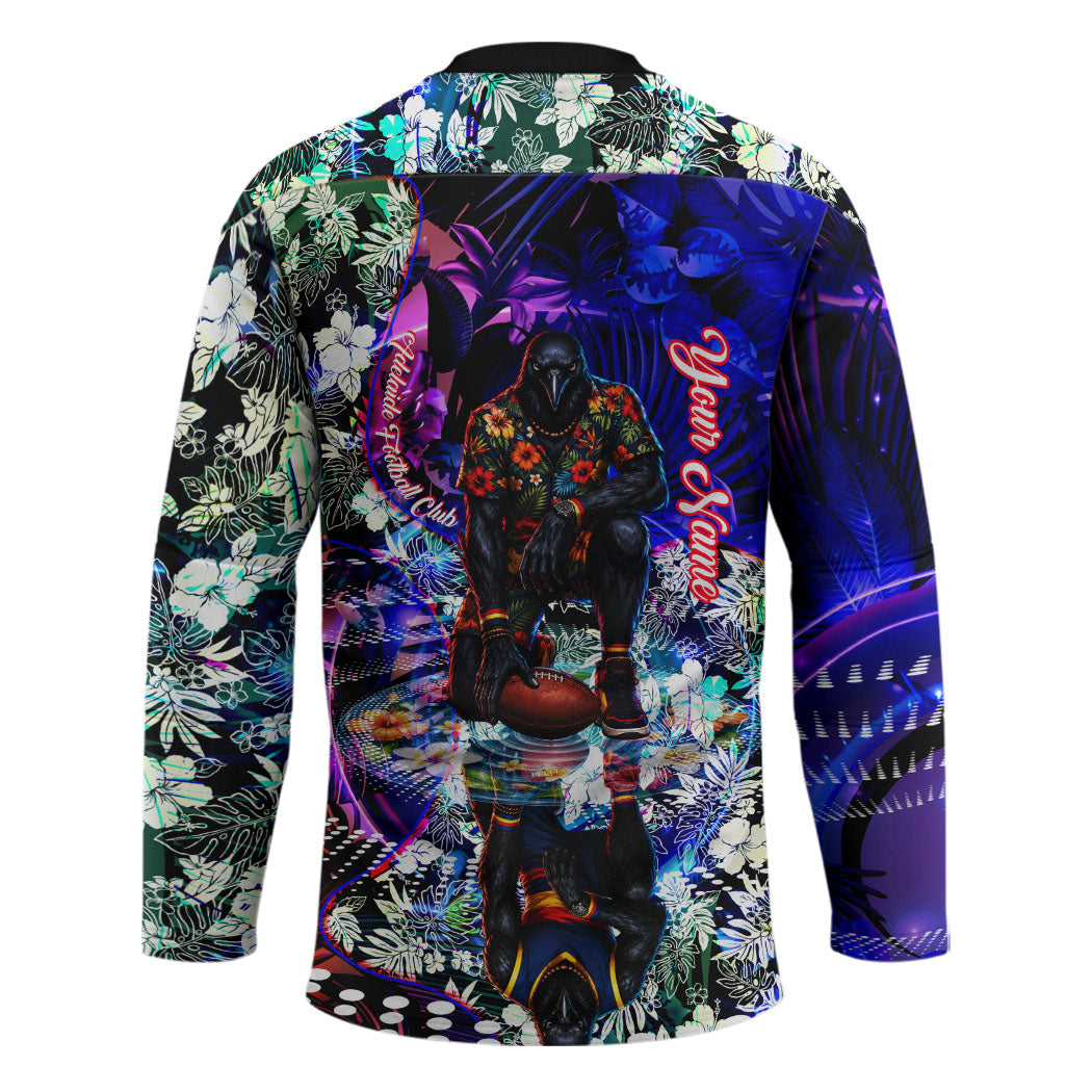 Personalized Adelaide Crow Football Hockey Jersey Tropical Hibiscus Flowers - Pacific Fusion Style