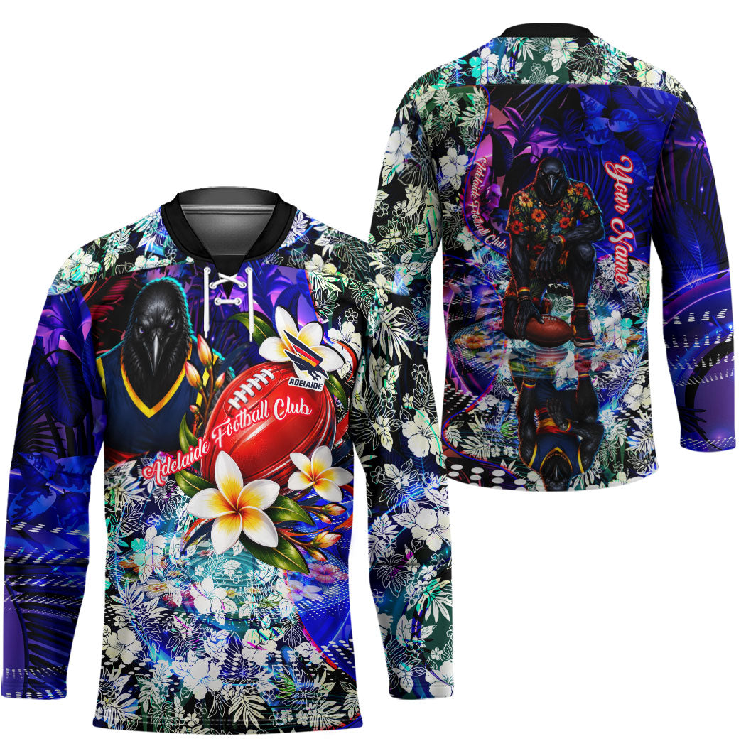 Personalized Adelaide Crow Football Hockey Jersey Tropical Hibiscus Flowers - Pacific Fusion Style