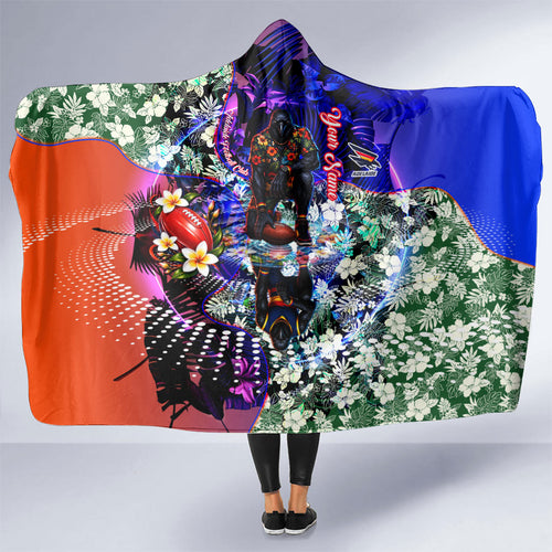 Personalized Adelaide Crow Football Hooded Blanket Tropical Hibiscus Flowers - Pacific Fusion Style