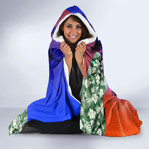 Personalized Adelaide Crow Football Hooded Blanket Tropical Hibiscus Flowers - Pacific Fusion Style