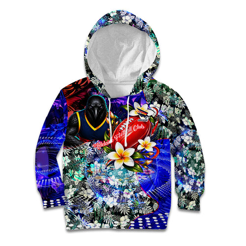 Personalized Adelaide Crow Football Kid Hoodie Tropical Hibiscus Flowers - Pacific Fusion Style