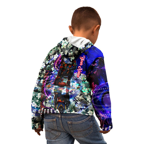 Personalized Adelaide Crow Football Kid Hoodie Tropical Hibiscus Flowers - Pacific Fusion Style