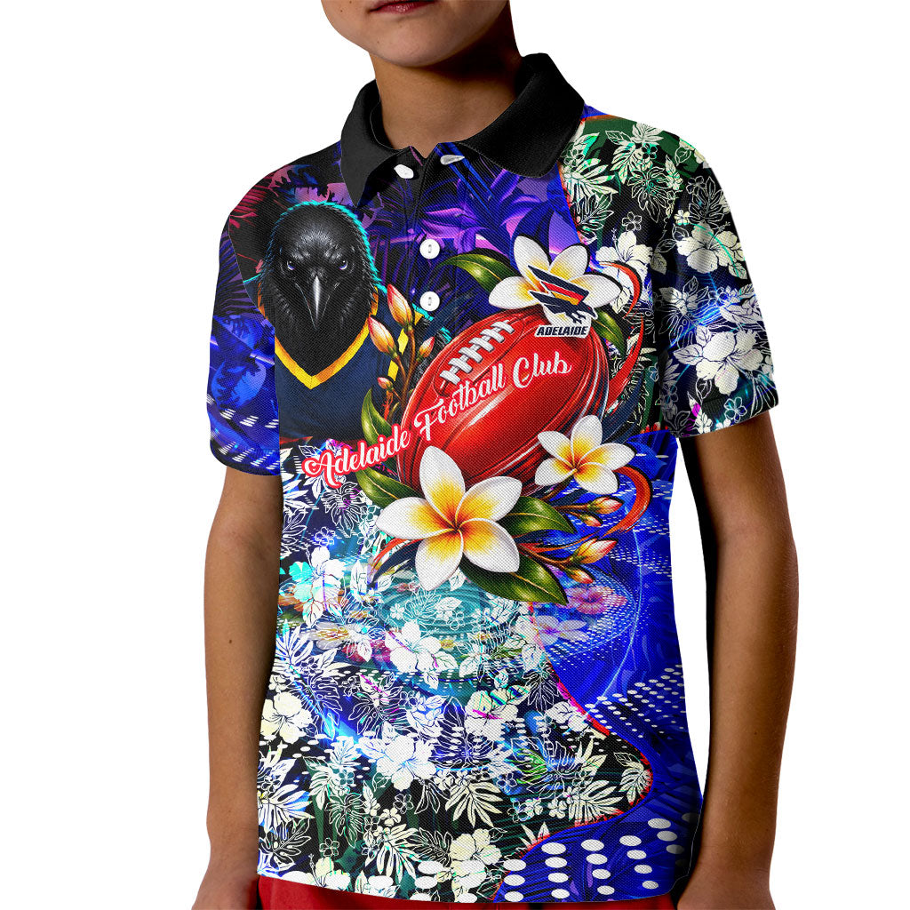 Personalized Adelaide Crow Football Kid Polo Shirt Tropical Hibiscus Flowers - Pacific Fusion Style