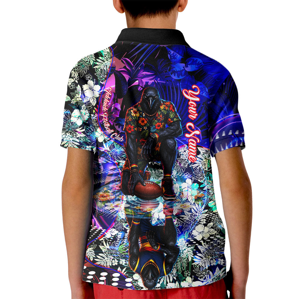 Personalized Adelaide Crow Football Kid Polo Shirt Tropical Hibiscus Flowers - Pacific Fusion Style