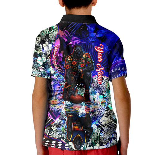 Personalized Adelaide Crow Football Kid Polo Shirt Tropical Hibiscus Flowers - Pacific Fusion Style