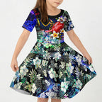 Personalized Adelaide Crow Football Kid Short Sleeve Dress Tropical Hibiscus Flowers - Pacific Fusion Style
