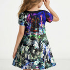 Personalized Adelaide Crow Football Kid Short Sleeve Dress Tropical Hibiscus Flowers - Pacific Fusion Style