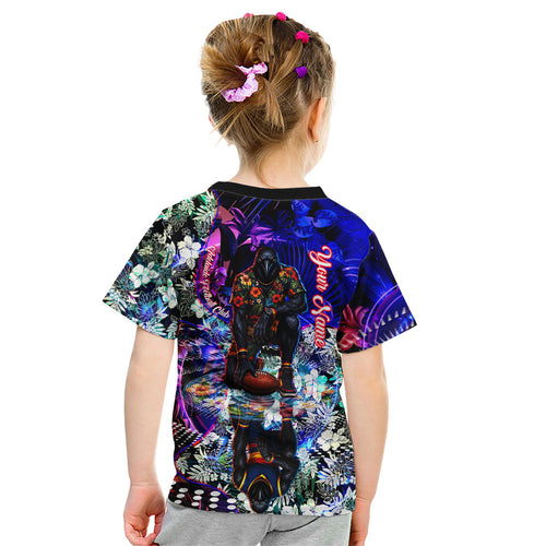 Personalized Adelaide Crow Football Kid T Shirt Tropical Hibiscus Flowers - Pacific Fusion Style