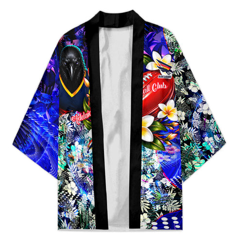 Personalized Adelaide Crow Football Kimono Tropical Hibiscus Flowers - Pacific Fusion Style
