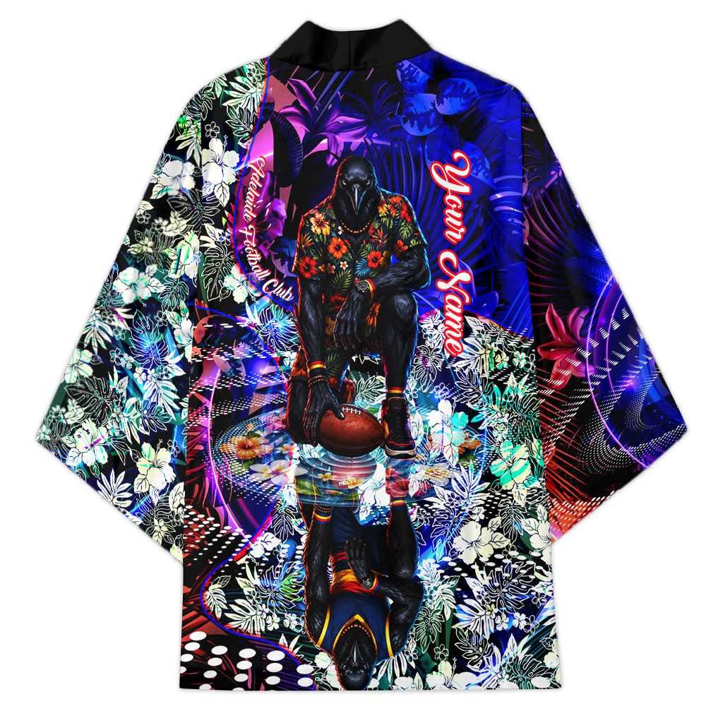 Personalized Adelaide Crow Football Kimono Tropical Hibiscus Flowers - Pacific Fusion Style