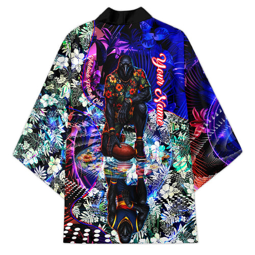Personalized Adelaide Crow Football Kimono Tropical Hibiscus Flowers - Pacific Fusion Style