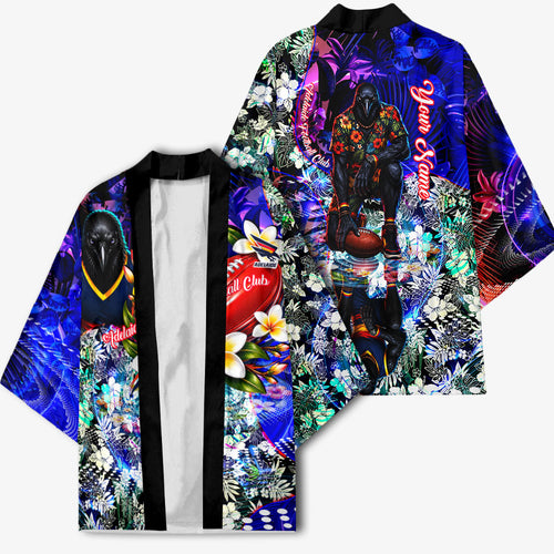 Personalized Adelaide Crow Football Kimono Tropical Hibiscus Flowers - Pacific Fusion Style