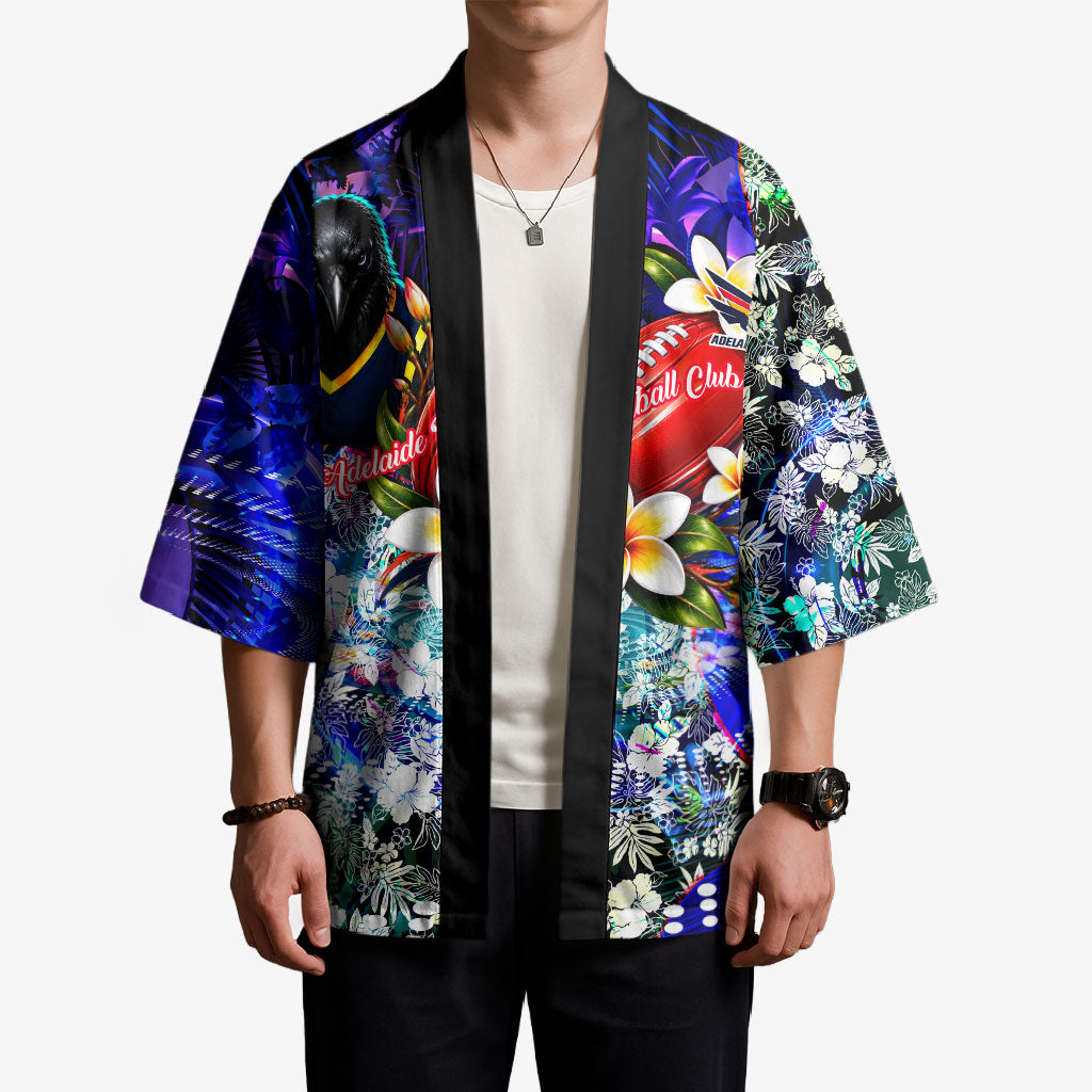 Personalized Adelaide Crow Football Kimono Tropical Hibiscus Flowers - Pacific Fusion Style