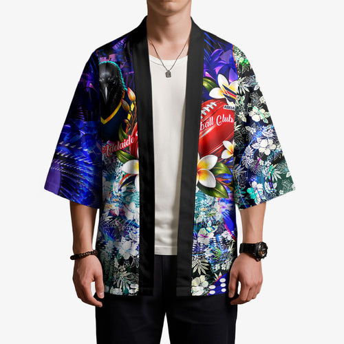 Personalized Adelaide Crow Football Kimono Tropical Hibiscus Flowers - Pacific Fusion Style