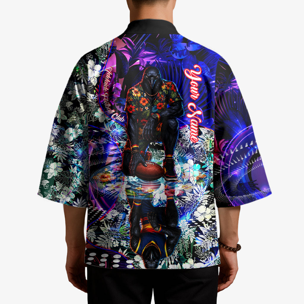 Personalized Adelaide Crow Football Kimono Tropical Hibiscus Flowers - Pacific Fusion Style