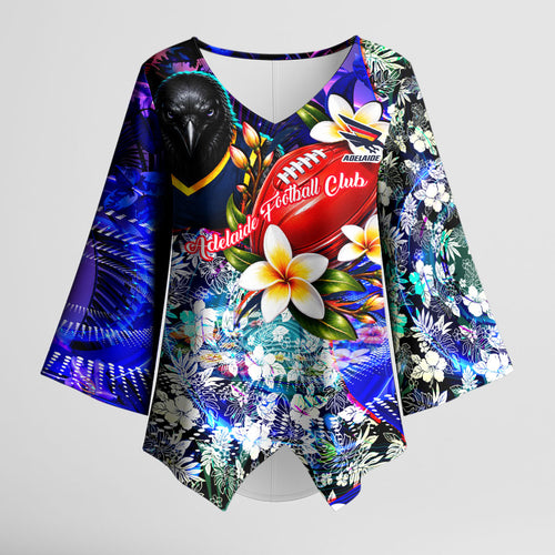 Personalized Adelaide Crow Football Kimono Sleeve Blouse Tropical Hibiscus Flowers - Pacific Fusion Style