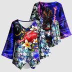 Personalized Adelaide Crow Football Kimono Sleeve Blouse Tropical Hibiscus Flowers - Pacific Fusion Style