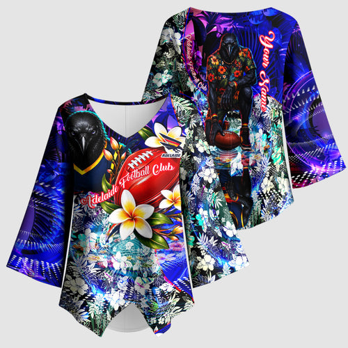 Personalized Adelaide Crow Football Kimono Sleeve Blouse Tropical Hibiscus Flowers - Pacific Fusion Style