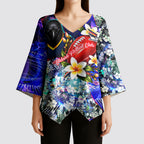 Personalized Adelaide Crow Football Kimono Sleeve Blouse Tropical Hibiscus Flowers - Pacific Fusion Style