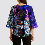 Personalized Adelaide Crow Football Kimono Sleeve Blouse Tropical Hibiscus Flowers - Pacific Fusion Style