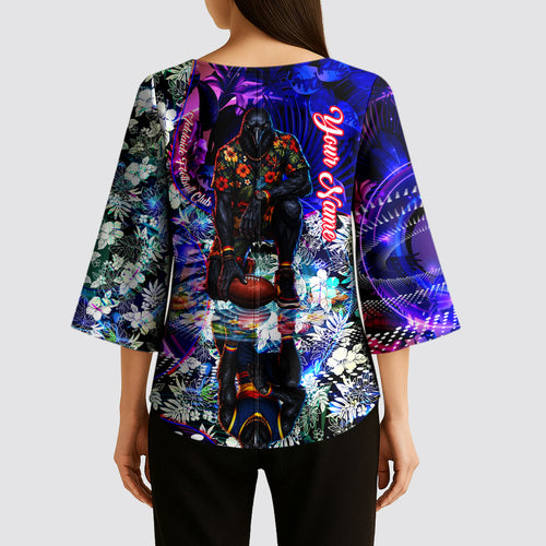 Personalized Adelaide Crow Football Kimono Sleeve Blouse Tropical Hibiscus Flowers - Pacific Fusion Style