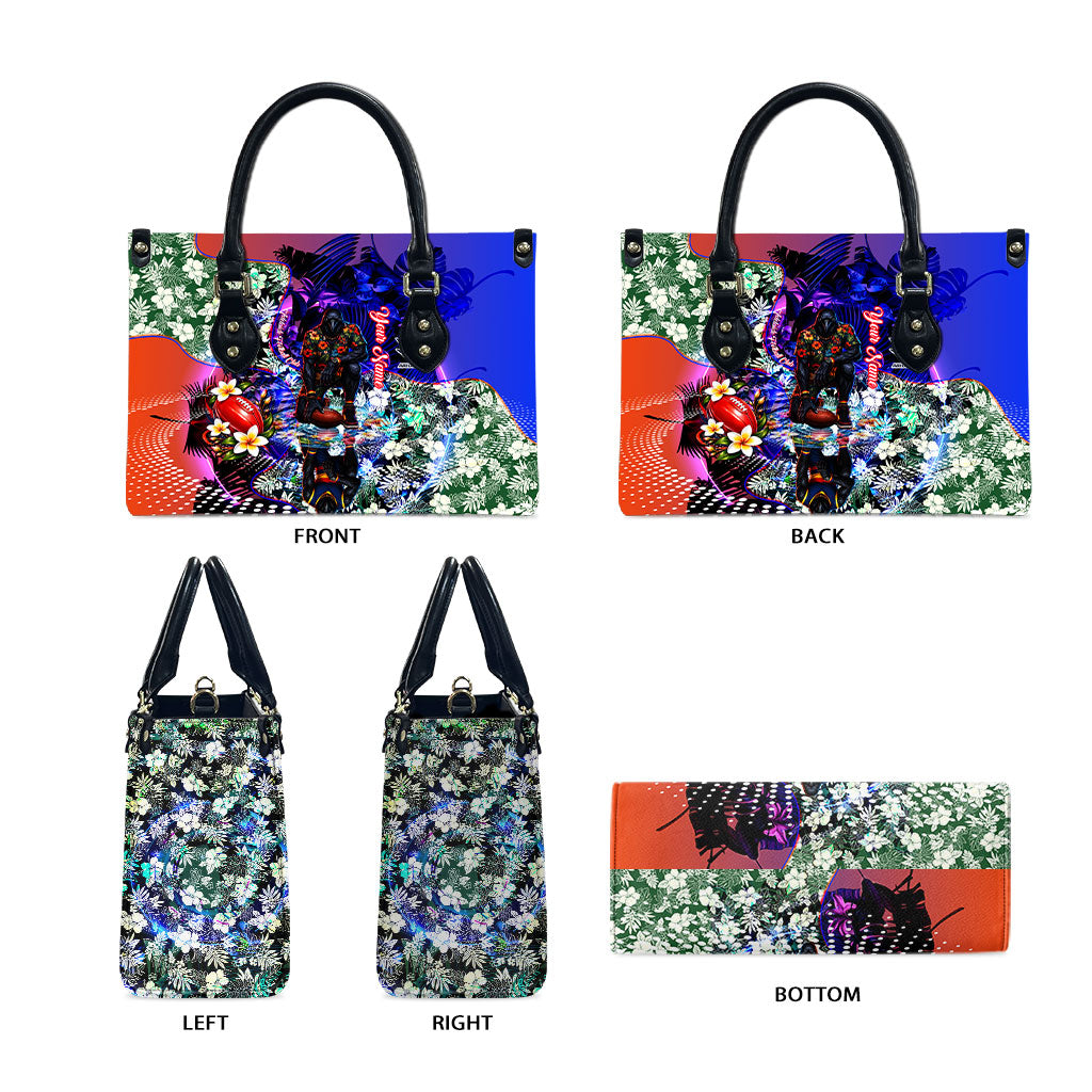 Personalized Adelaide Crow Football Leather Bag Tropical Hibiscus Flowers - Pacific Fusion Style