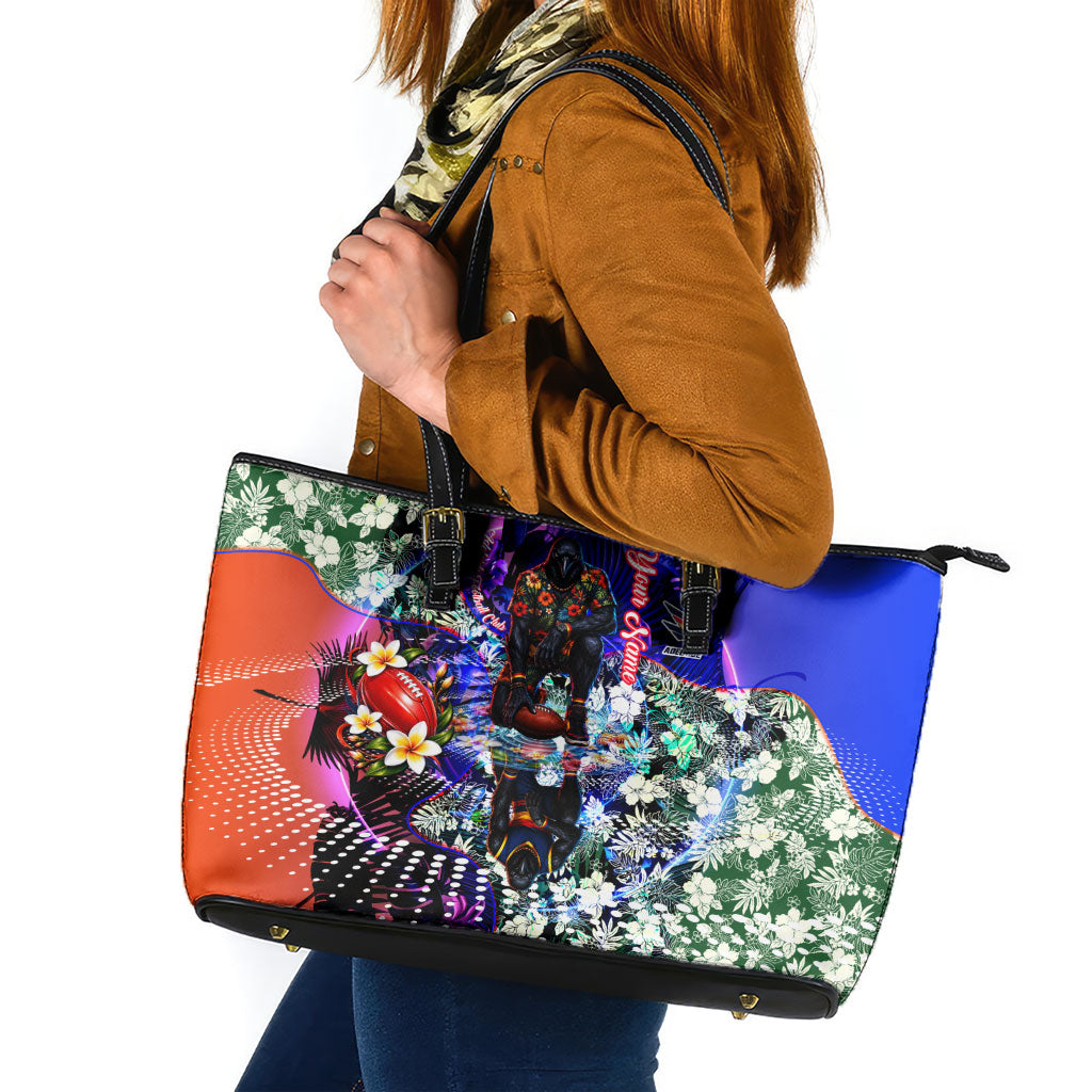 Personalized Adelaide Crow Football Leather Tote Bag Tropical Hibiscus Flowers - Pacific Fusion Style