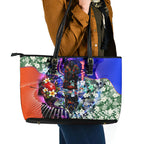Personalized Adelaide Crow Football Leather Tote Bag Tropical Hibiscus Flowers - Pacific Fusion Style