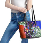 Personalized Adelaide Crow Football Leather Tote Bag Tropical Hibiscus Flowers - Pacific Fusion Style