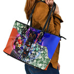 Personalized Adelaide Crow Football Leather Tote Bag Tropical Hibiscus Flowers - Pacific Fusion Style