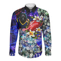 Personalized Adelaide Crow Football Long Sleeve Button Shirt Tropical Hibiscus Flowers - Pacific Fusion Style