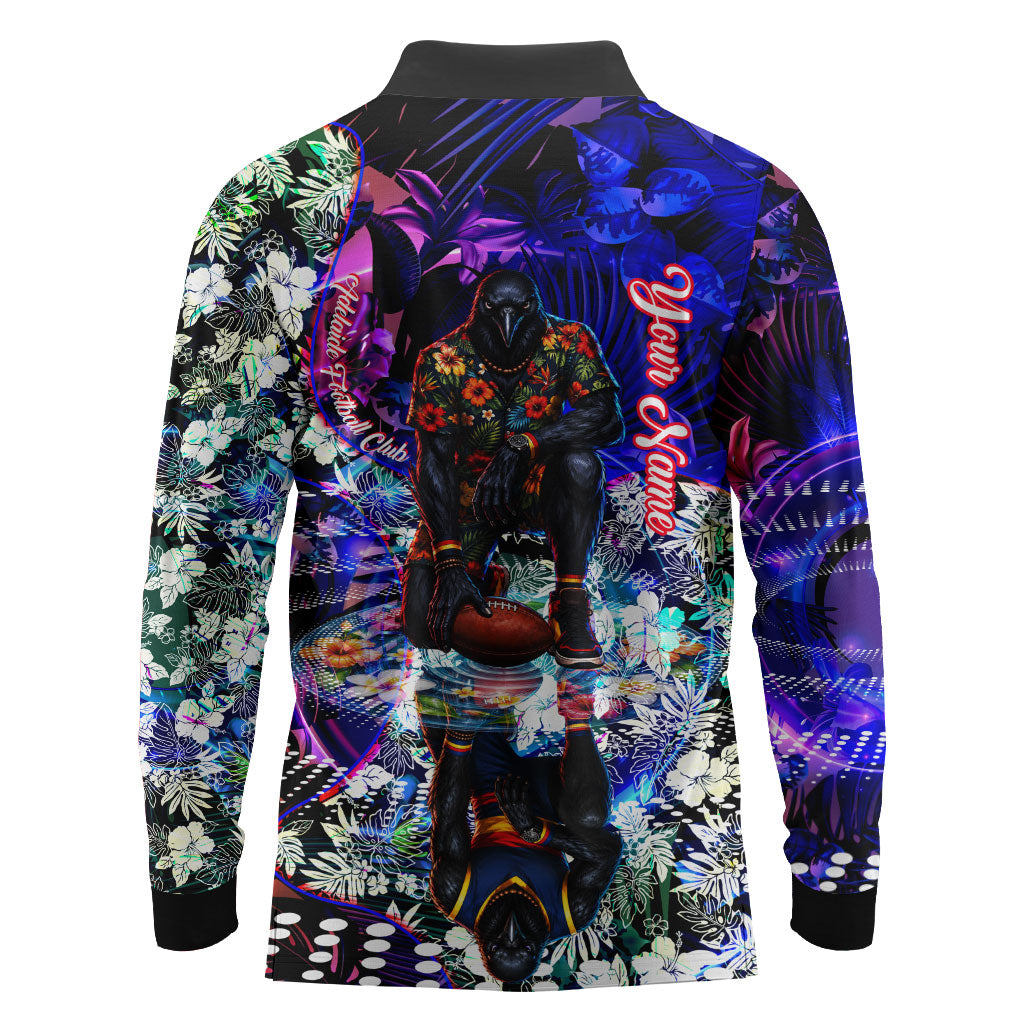 Personalized Adelaide Crow Football Long Sleeve Polo Shirt Tropical Hibiscus Flowers - Pacific Fusion Style