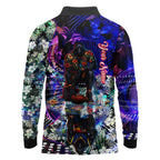 Personalized Adelaide Crow Football Long Sleeve Polo Shirt Tropical Hibiscus Flowers - Pacific Fusion Style
