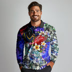Personalized Adelaide Crow Football Long Sleeve Polo Shirt Tropical Hibiscus Flowers - Pacific Fusion Style