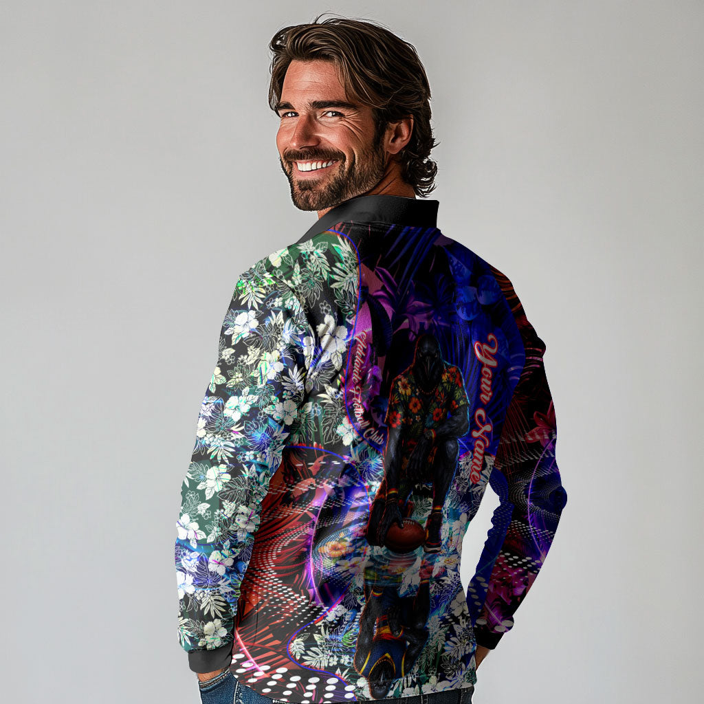 Personalized Adelaide Crow Football Long Sleeve Polo Shirt Tropical Hibiscus Flowers - Pacific Fusion Style