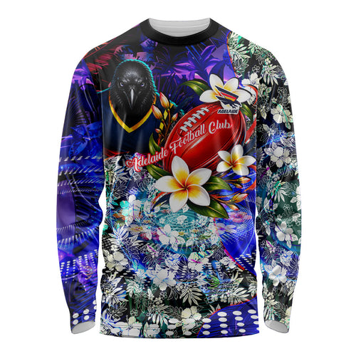 Personalized Adelaide Crow Football Long Sleeve Shirt Tropical Hibiscus Flowers - Pacific Fusion Style