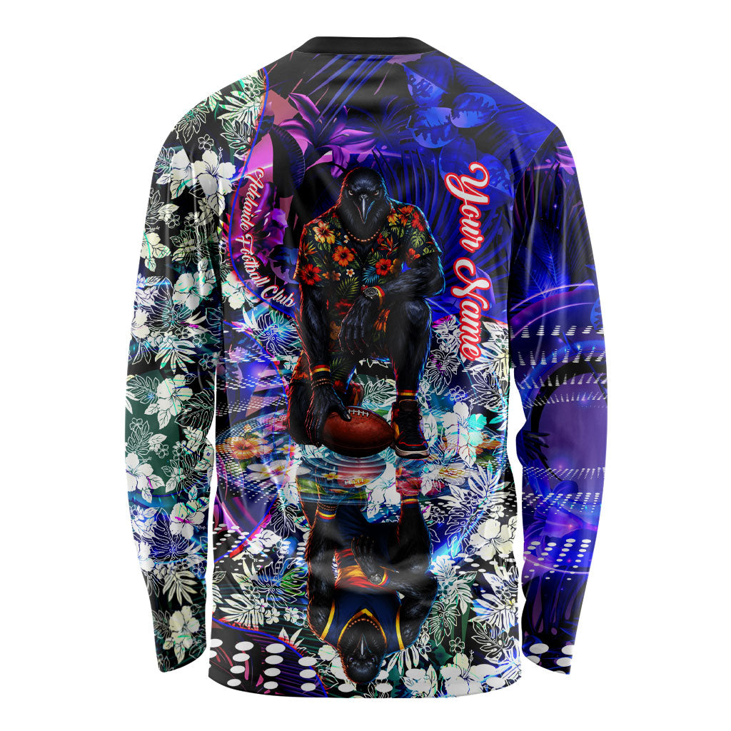 Personalized Adelaide Crow Football Long Sleeve Shirt Tropical Hibiscus Flowers - Pacific Fusion Style