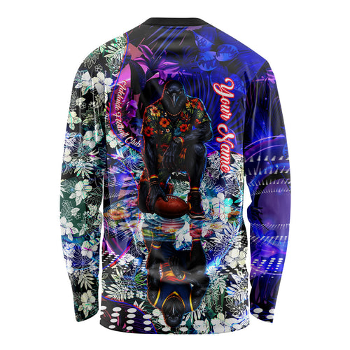 Personalized Adelaide Crow Football Long Sleeve Shirt Tropical Hibiscus Flowers - Pacific Fusion Style